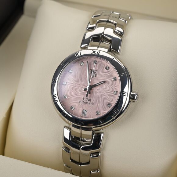 Tag Heuer Calibre 7 WAT2313 Automatic Pink Diamond Dial 35mm Ladies Watch w/ B&P main image 10